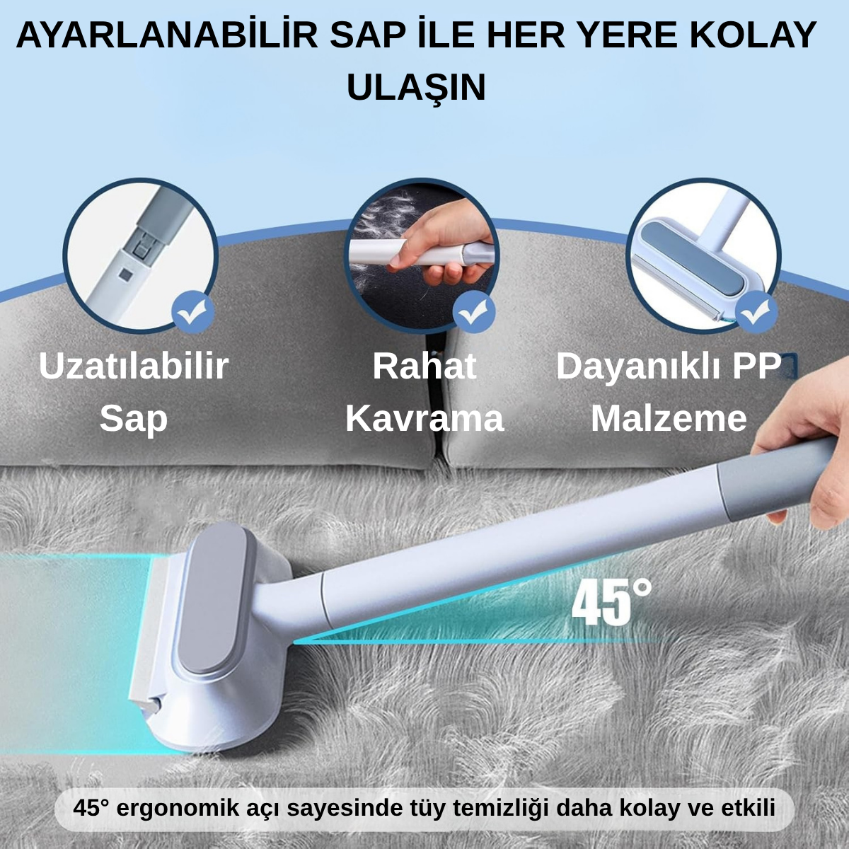 Evcil Hayvan Tüy Temizleme Fırçası – Ayarlanabilir Saplı Pratik Tüy Toplayıcı