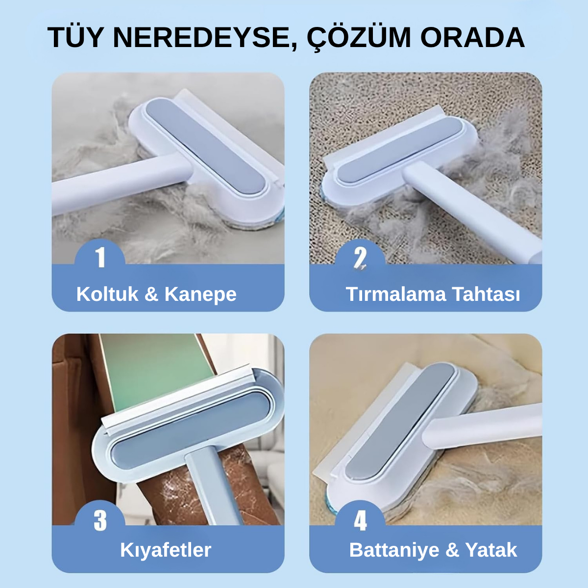 Evcil Hayvan Tüy Temizleme Fırçası – Ayarlanabilir Saplı Pratik Tüy Toplayıcı
