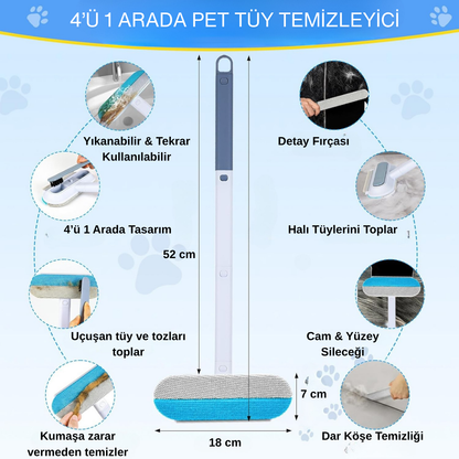 Evcil Hayvan Tüy Temizleme Fırçası – Ayarlanabilir Saplı Pratik Tüy Toplayıcı