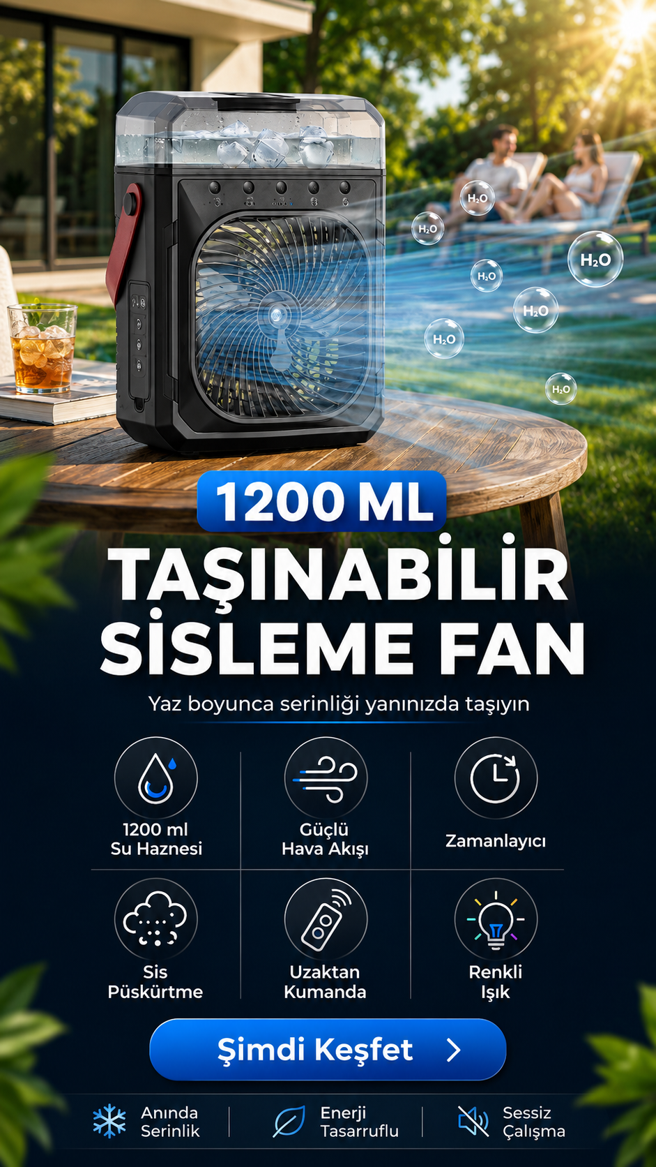 Buz Hazneli Soğutucu Premium Fan Şarjlı Taşınabilir