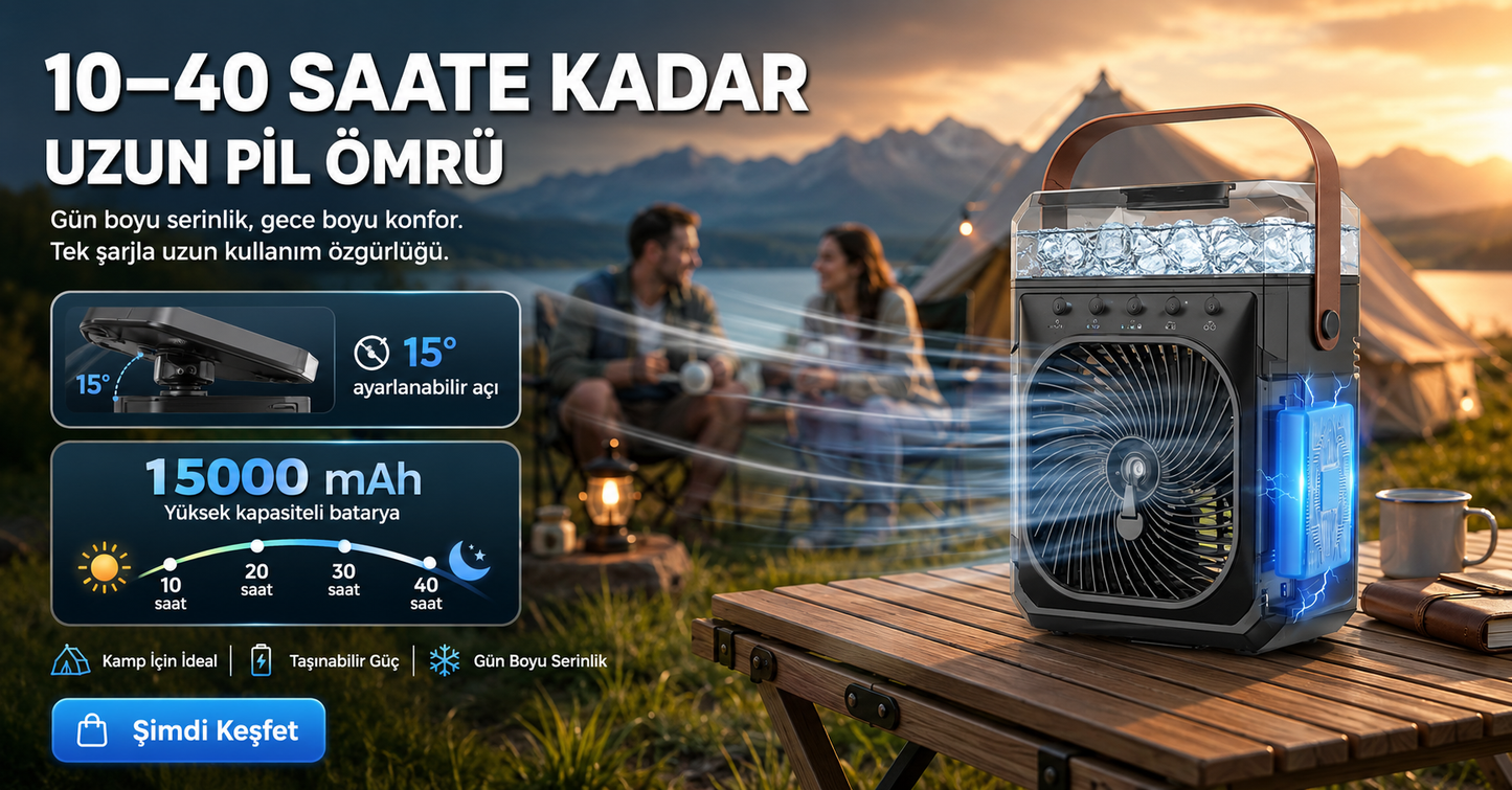 Buz Hazneli Soğutucu Premium Fan Şarjlı Taşınabilir
