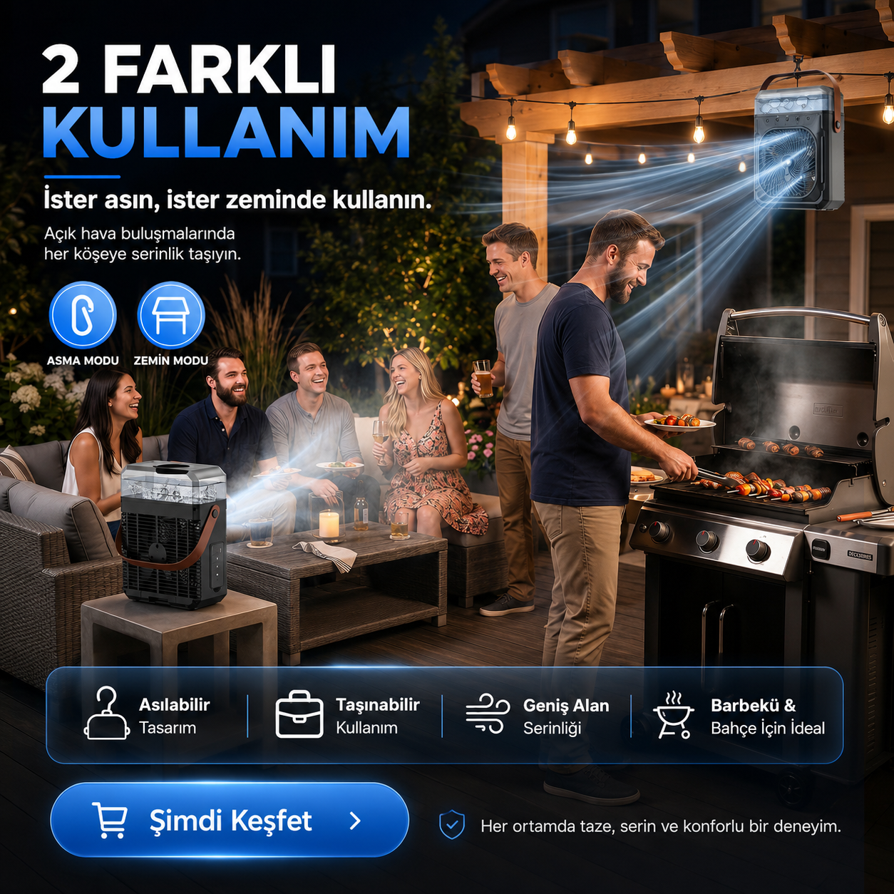 Buz Hazneli Soğutucu Premium Fan Şarjlı Taşınabilir
