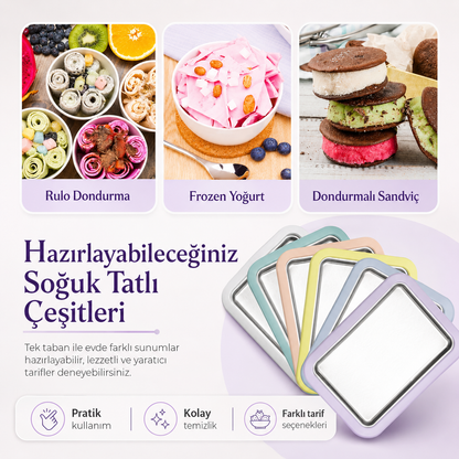 Seoulyra™ Soğuk Dondurma Hazırlama Tepsisi – 2 Spatula Dahil Evde Rulo Dondurma