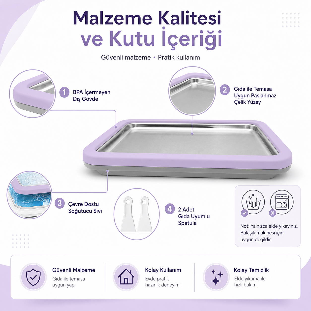 Seoulyra™ Soğuk Dondurma Hazırlama Tepsisi – 2 Spatula Dahil Evde Rulo Dondurma