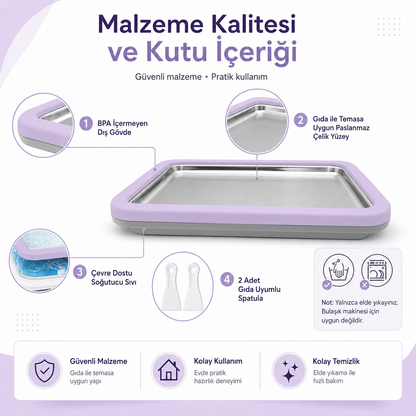Seoulyra™ Soğuk Dondurma Hazırlama Tepsisi – 2 Spatula Dahil Evde Rulo Dondurma