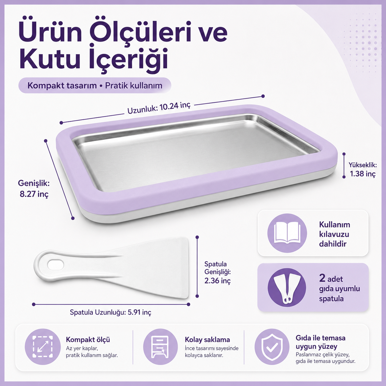 Seoulyra™ Soğuk Dondurma Hazırlama Tepsisi – 2 Spatula Dahil Evde Rulo Dondurma