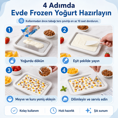 Seoulyra™ Soğuk Dondurma Hazırlama Tepsisi – 2 Spatula Dahil Evde Rulo Dondurma