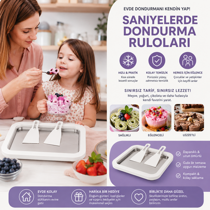 Seoulyra™ Soğuk Dondurma Hazırlama Tepsisi – 2 Spatula Dahil Evde Rulo Dondurma