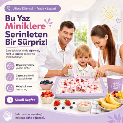 Seoulyra™ Soğuk Dondurma Hazırlama Tepsisi – 2 Spatula Dahil Evde Rulo Dondurma