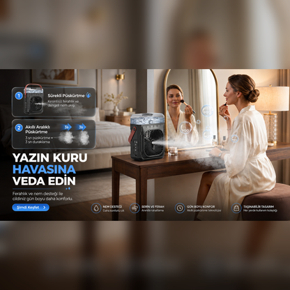 Buz Hazneli Soğutucu Premium Fan Şarjlı Taşınabilir