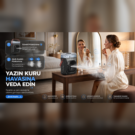Buz Hazneli Soğutucu Premium Fan Şarjlı Taşınabilir